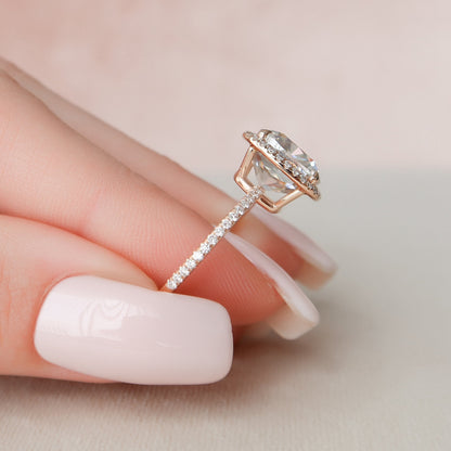 5 CT Cushion Halo & Pave Moissanite Engagement Ring