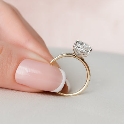 4.5 CT Elongated Cushion Hidden Halo & Pave Moissanite Engagement Ring