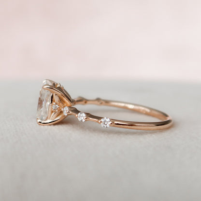2 CT Elongated Cushion Dainty Pave Moissanite Engagement Ring