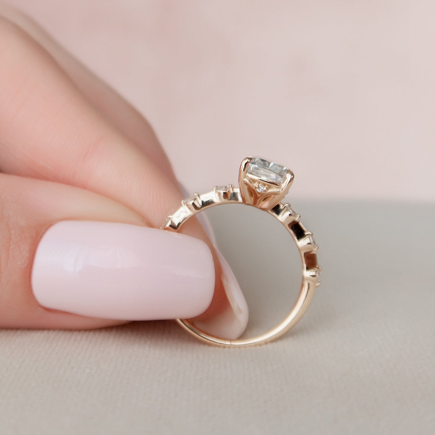 2 CT Elongated Cushion Dainty Pave Moissanite Engagement Ring