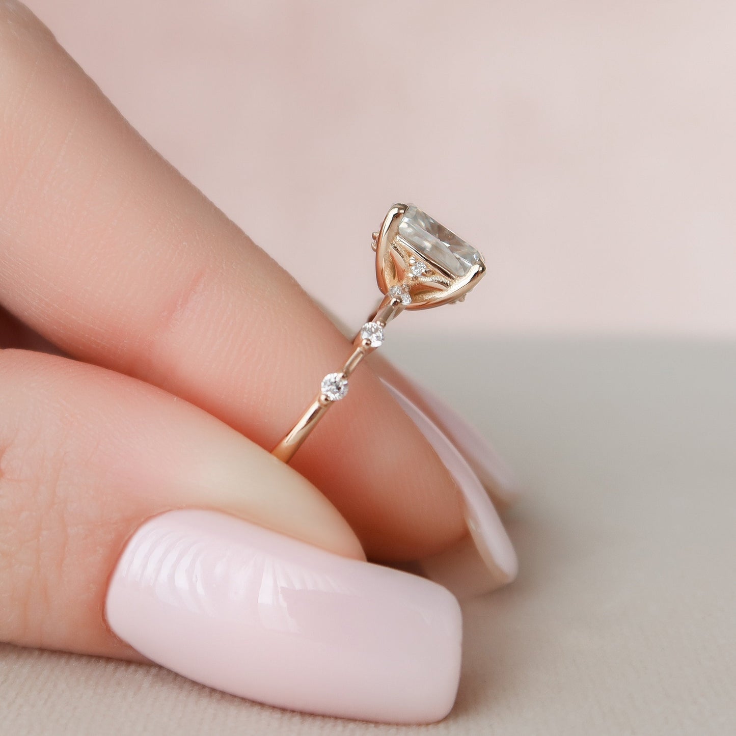 2 CT Elongated Cushion Dainty Pave Moissanite Engagement Ring
