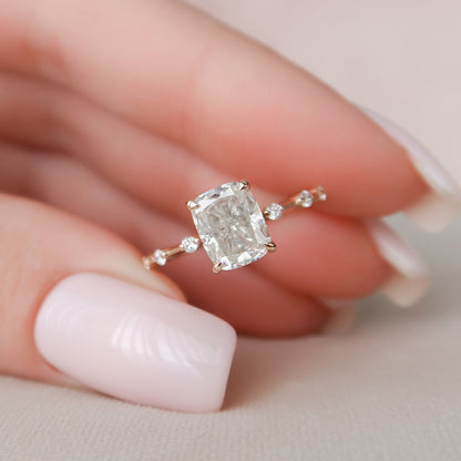 2 CT Elongated Cushion Dainty Pave Moissanite Engagement Ring