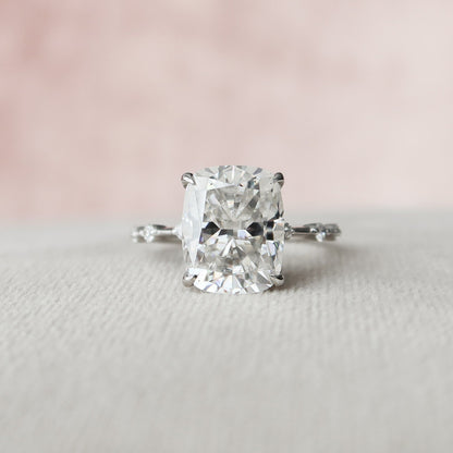 5 CT Elongated Cushion Dainty Pave Moissanite Engagement Ring