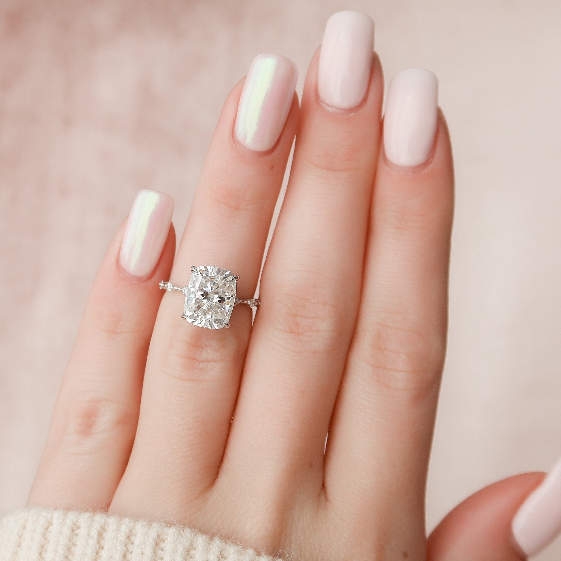 5 CT Elongated Cushion Dainty Pave Moissanite Engagement Ring