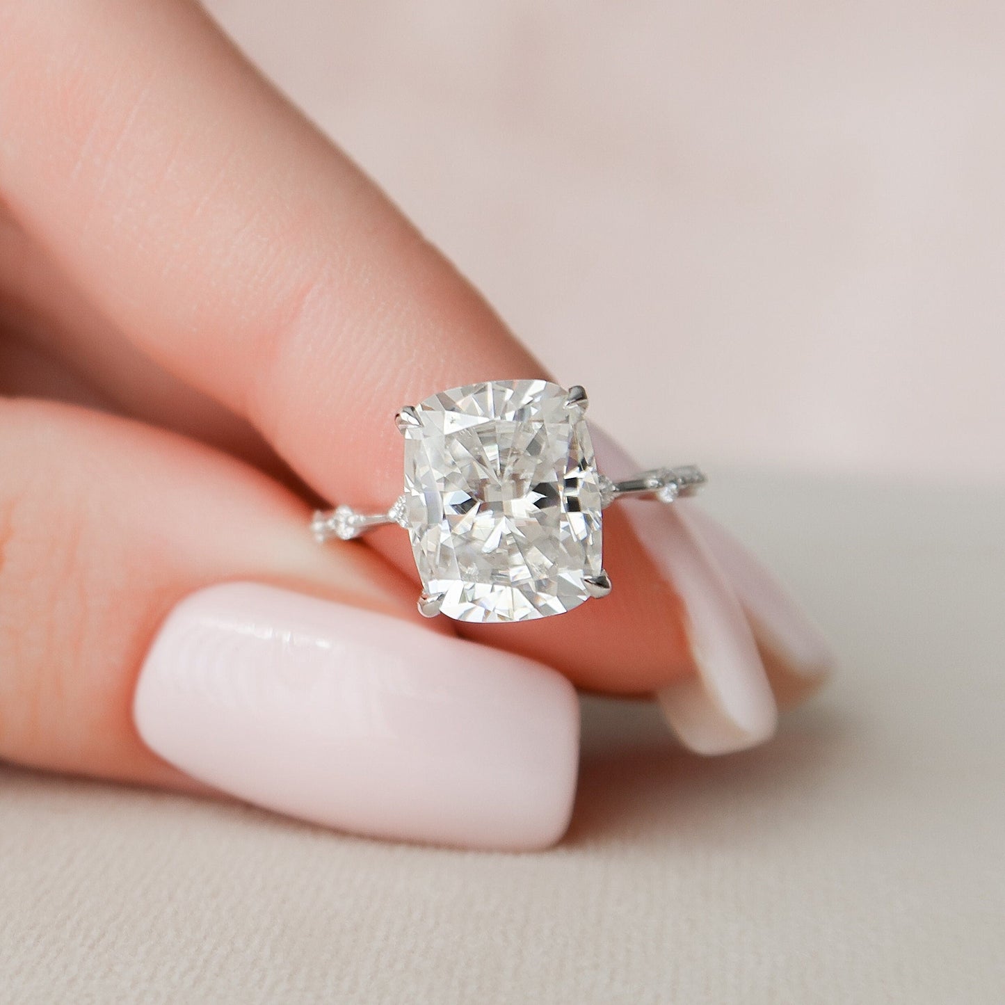 5 CT Elongated Cushion Dainty Pave Moissanite Engagement Ring