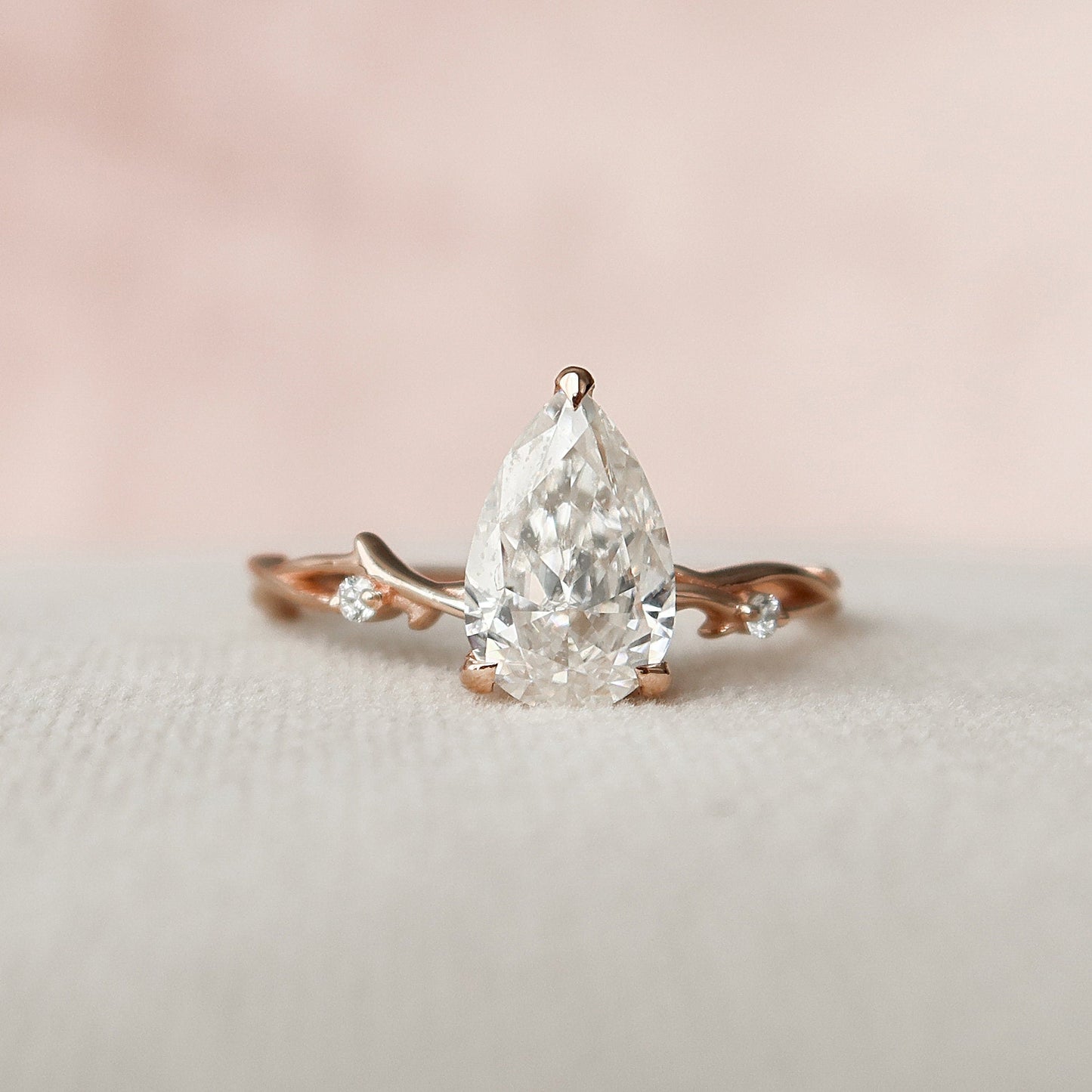 1.5 CT Pear Twig Pave Moissanite Engagement Ring
