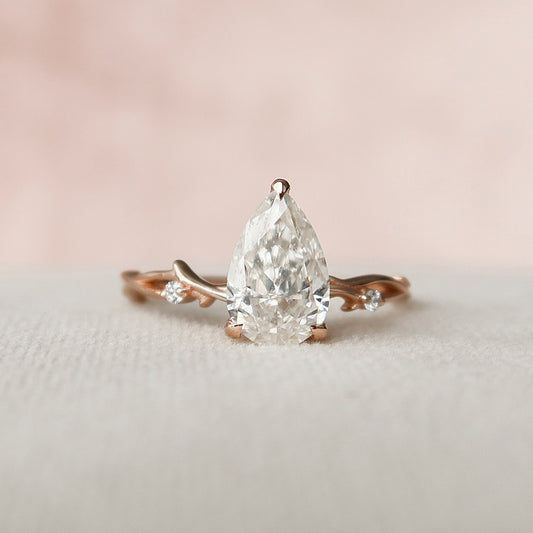1.5 CT Pear Twig Pave Moissanite Engagement Ring