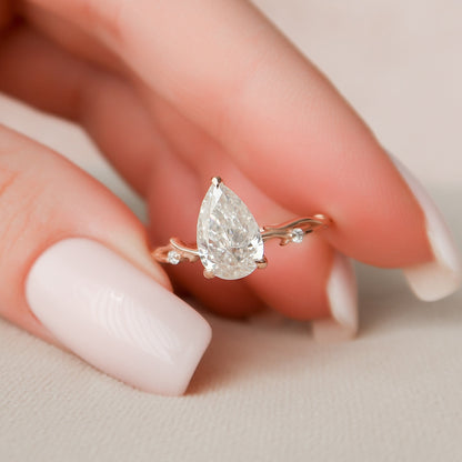 1.5 CT Pear Twig Pave Moissanite Engagement Ring