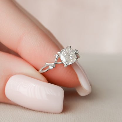 1 CT Cushion Twig Pave Moissanite Engagement Ring