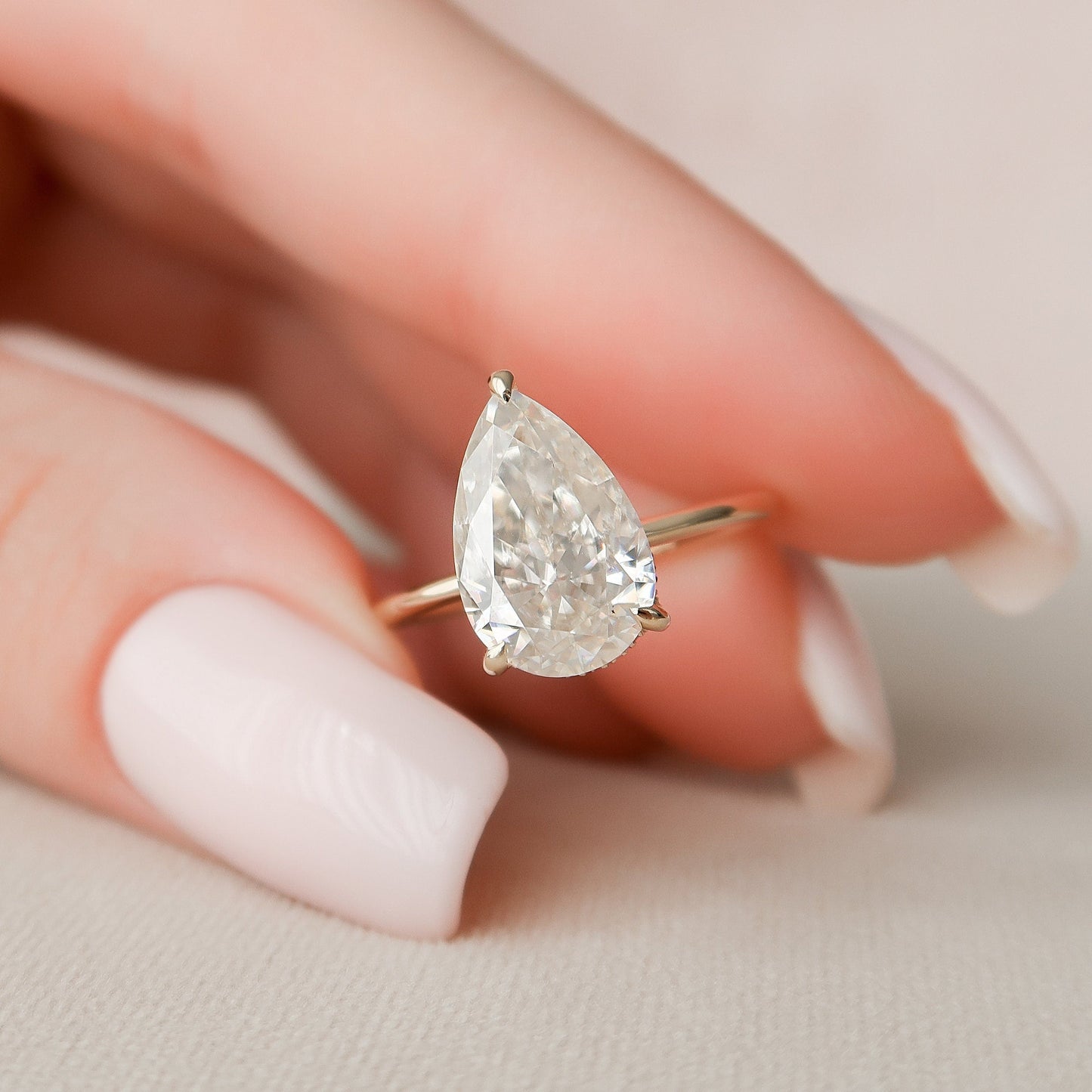 3 CT Pear Hidden Halo Moissanite Engagement Ring