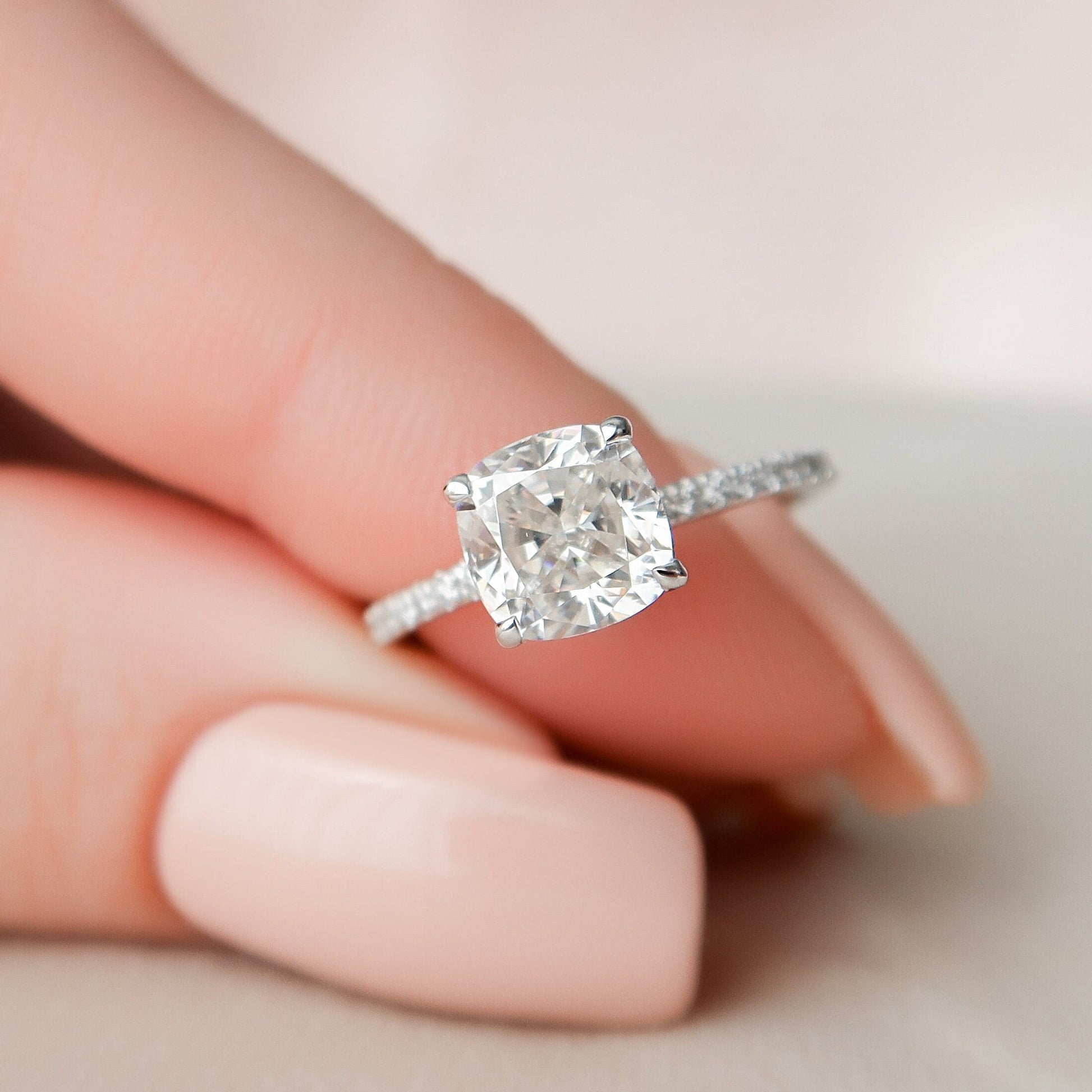1.5 CT Cushion Hidden Halo & Pave Moissanite Engagement Ring