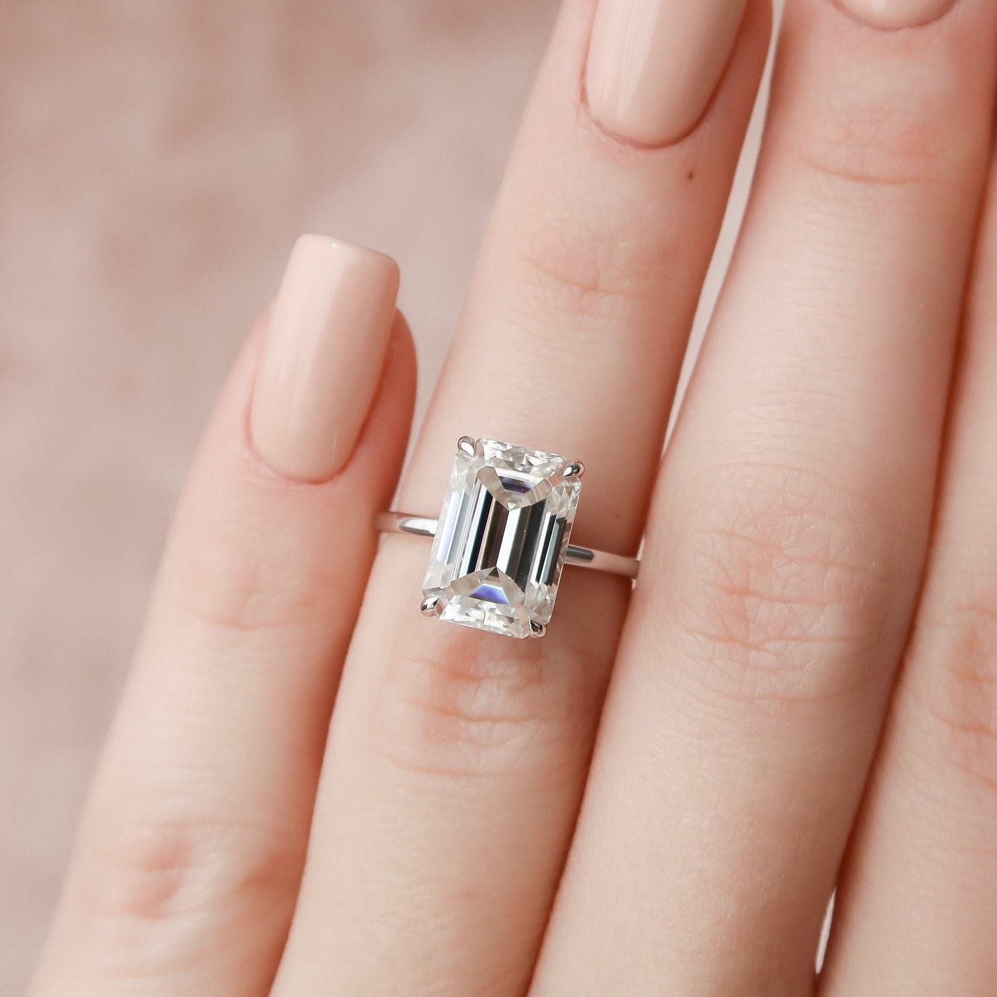 5 CT Emerald Hidden Halo Moissanite Engagement Ring