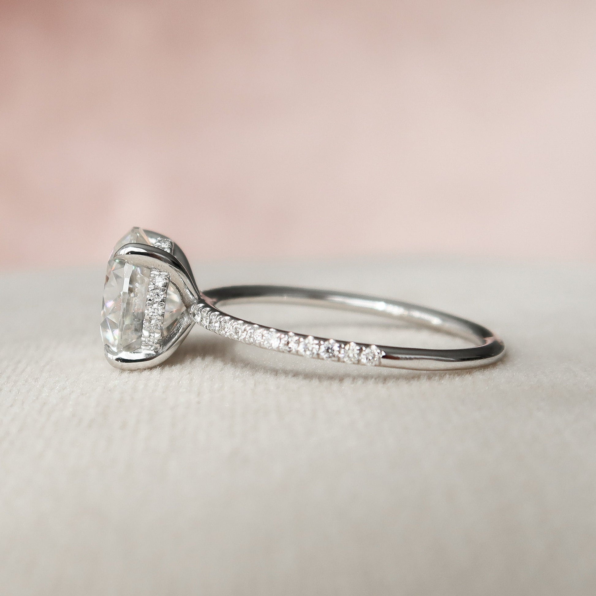2.5 CT Round Hidden Halo & Pave Moissanite Engagement Ring
