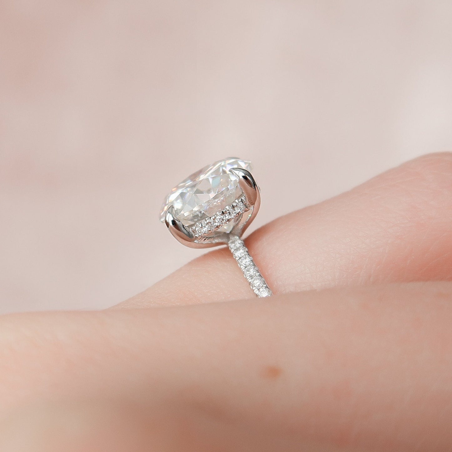 2.5 CT Round Hidden Halo & Pave Moissanite Engagement Ring