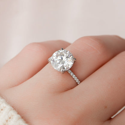 2.5 CT Round Hidden Halo & Pave Moissanite Engagement Ring