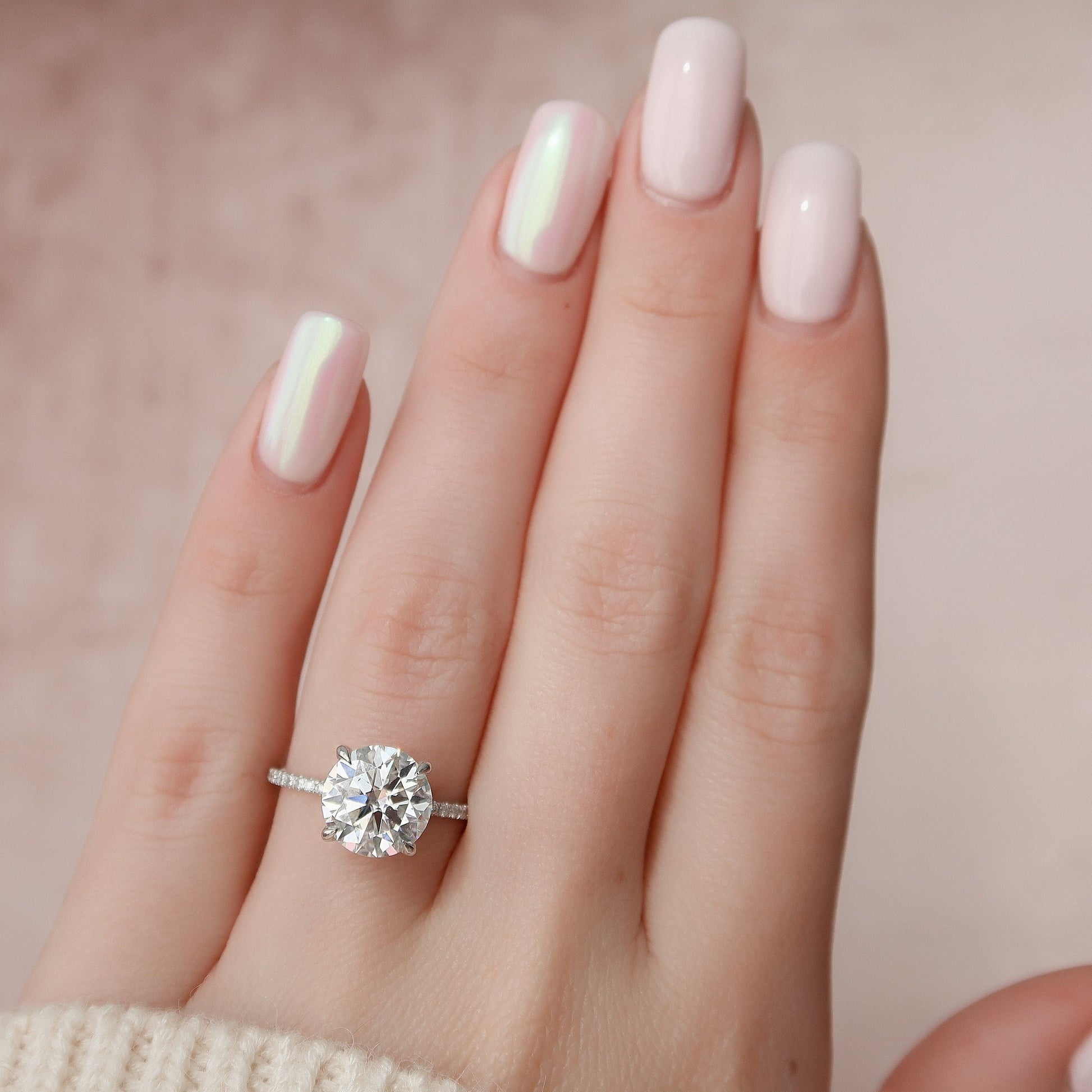 2.5 CT Round Hidden Halo & Pave Moissanite Engagement Ring