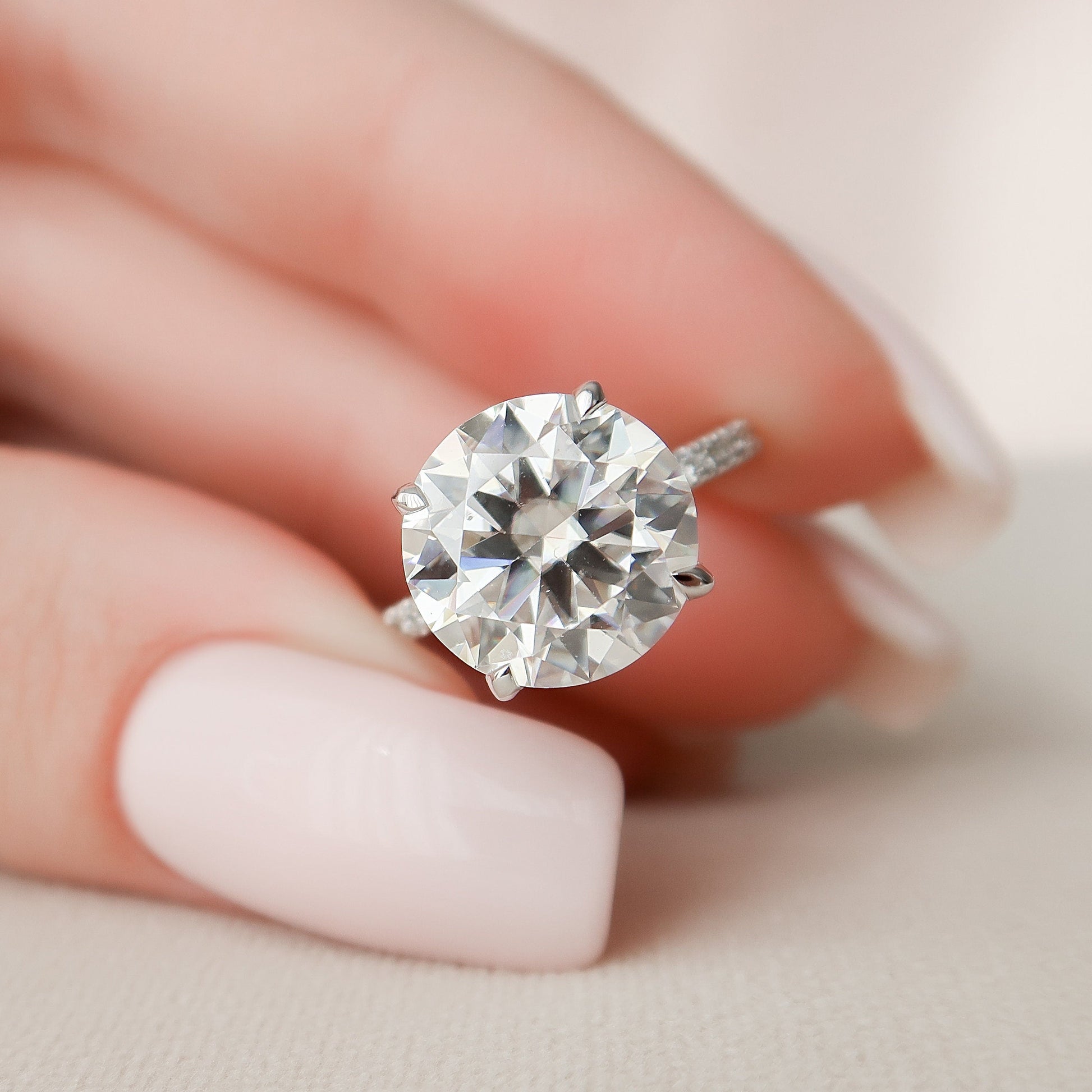 4.5 CT Round Hidden Halo & Pave Moissanite Engagement Ring