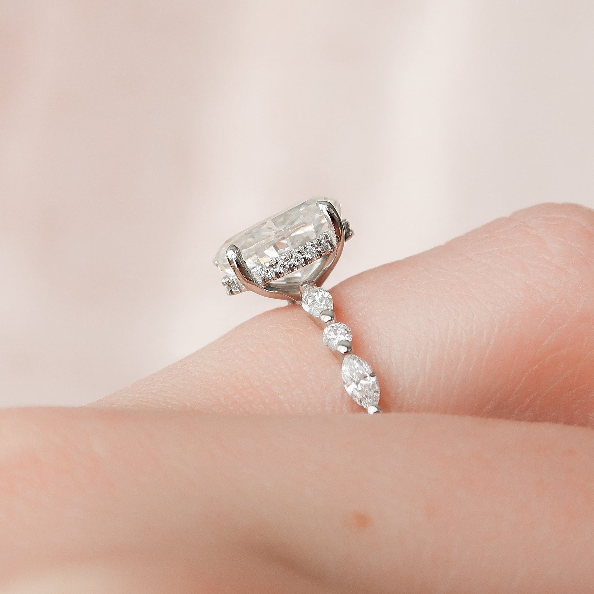 2 CT Oval Hidden Halo & Dainty Pave Moissanite Engagement Ring
