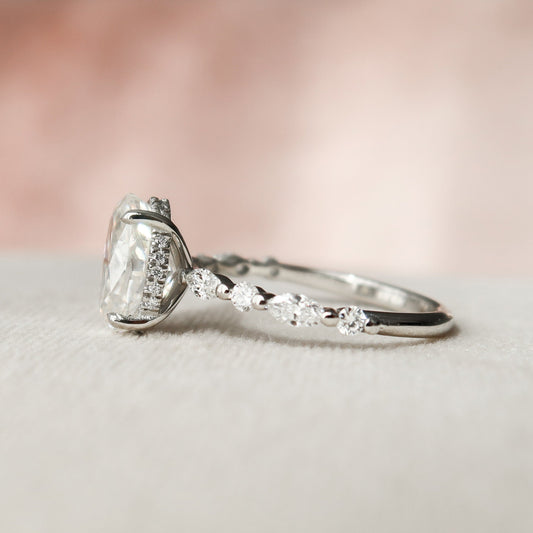2 CT Oval Hidden Halo & Dainty Pave Moissanite Engagement Ring