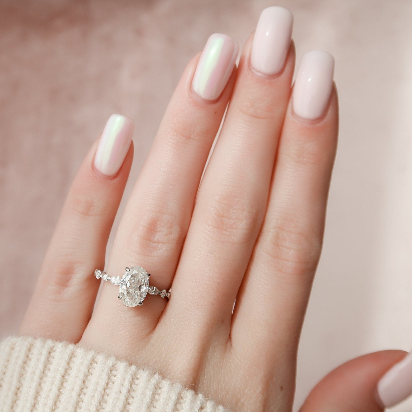 2 CT Oval Hidden Halo & Dainty Pave Moissanite Engagement Ring
