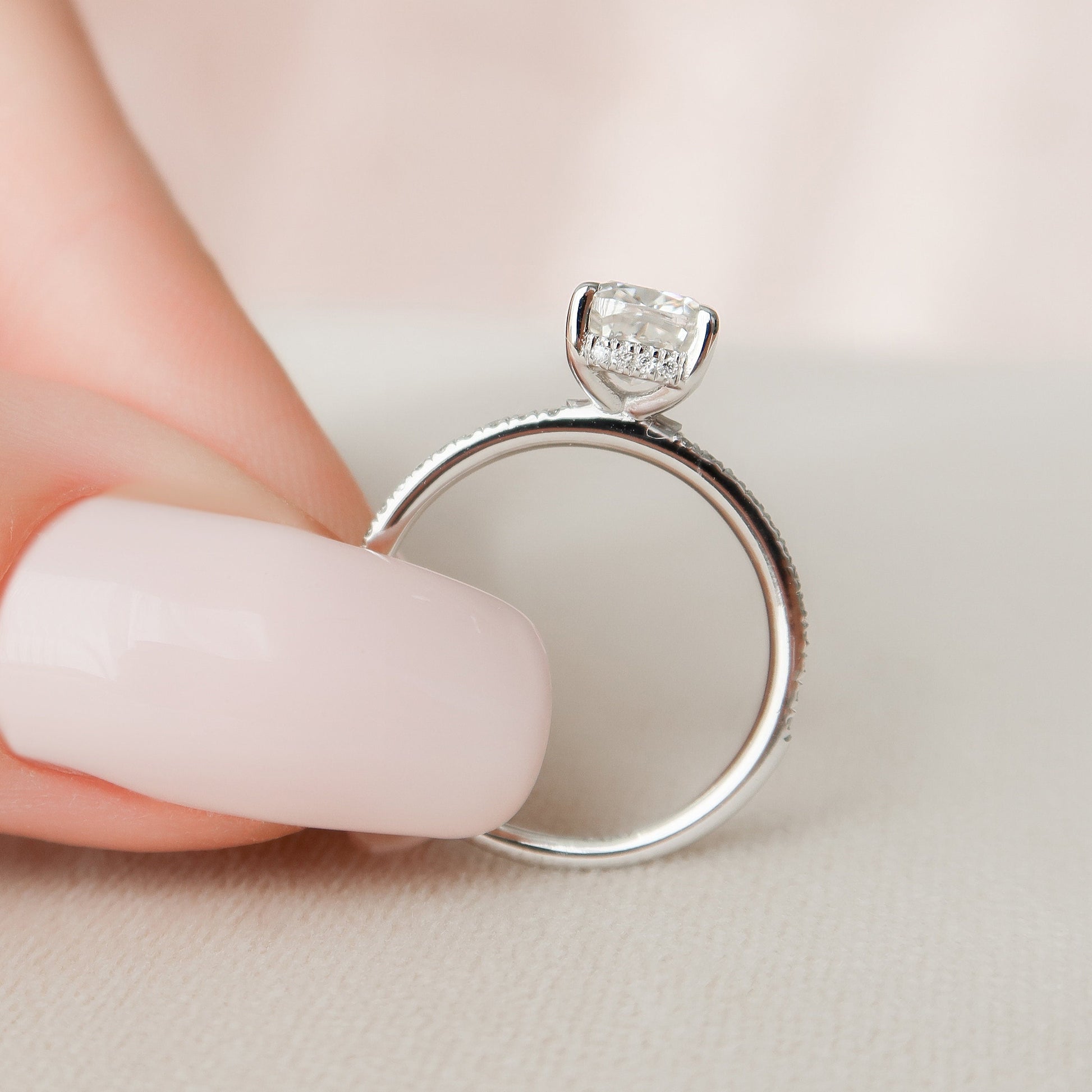 1 CT Cushion Hidden Halo & Pave Moissanite Engagement Ring