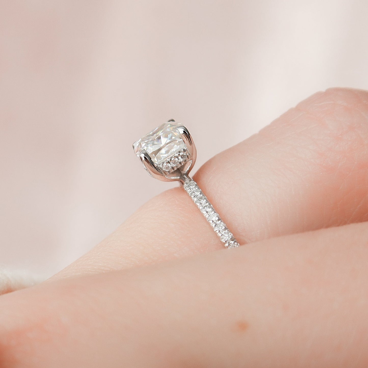 1 CT Cushion Hidden Halo & Pave Moissanite Engagement Ring
