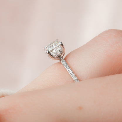 1 CT Cushion Hidden Halo & Pave Moissanite Engagement Ring