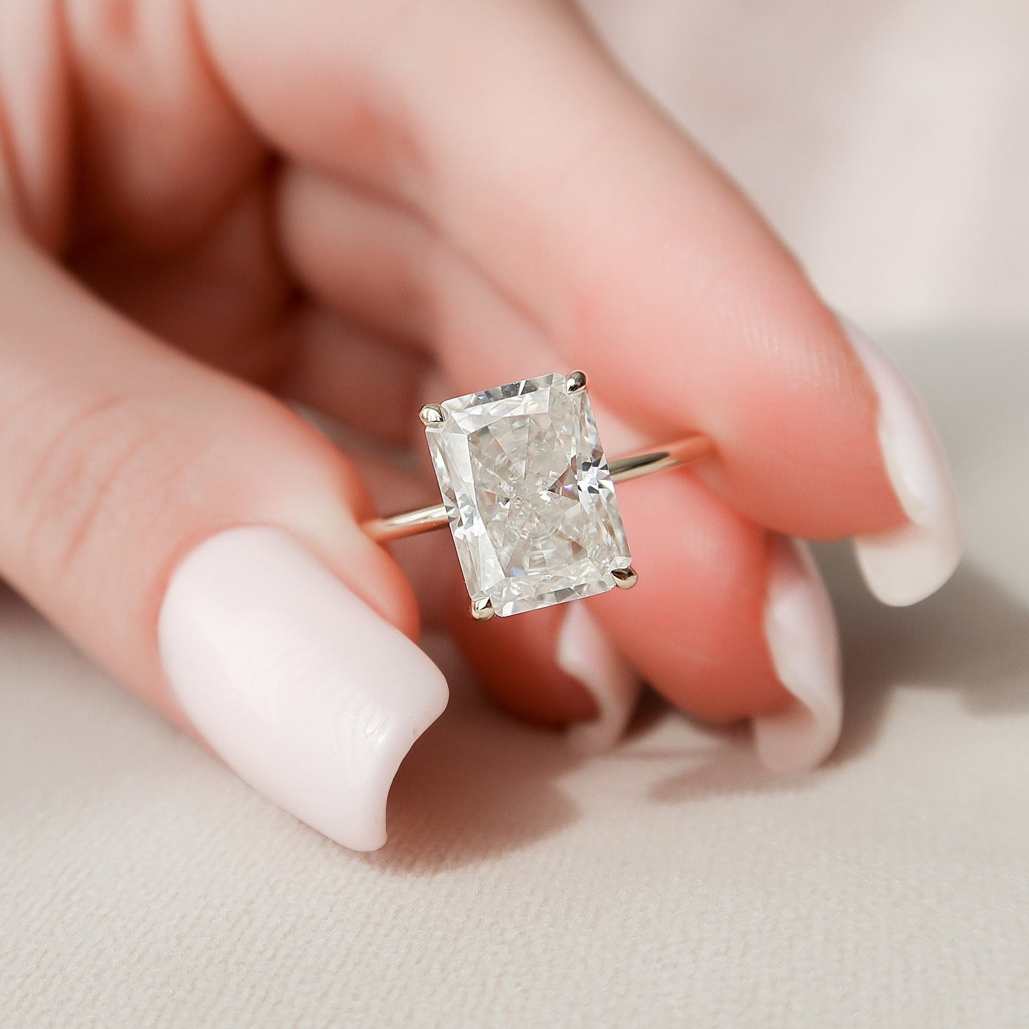 4.5 CT Radiant Hidden Halo Moissanite Engagement Ring