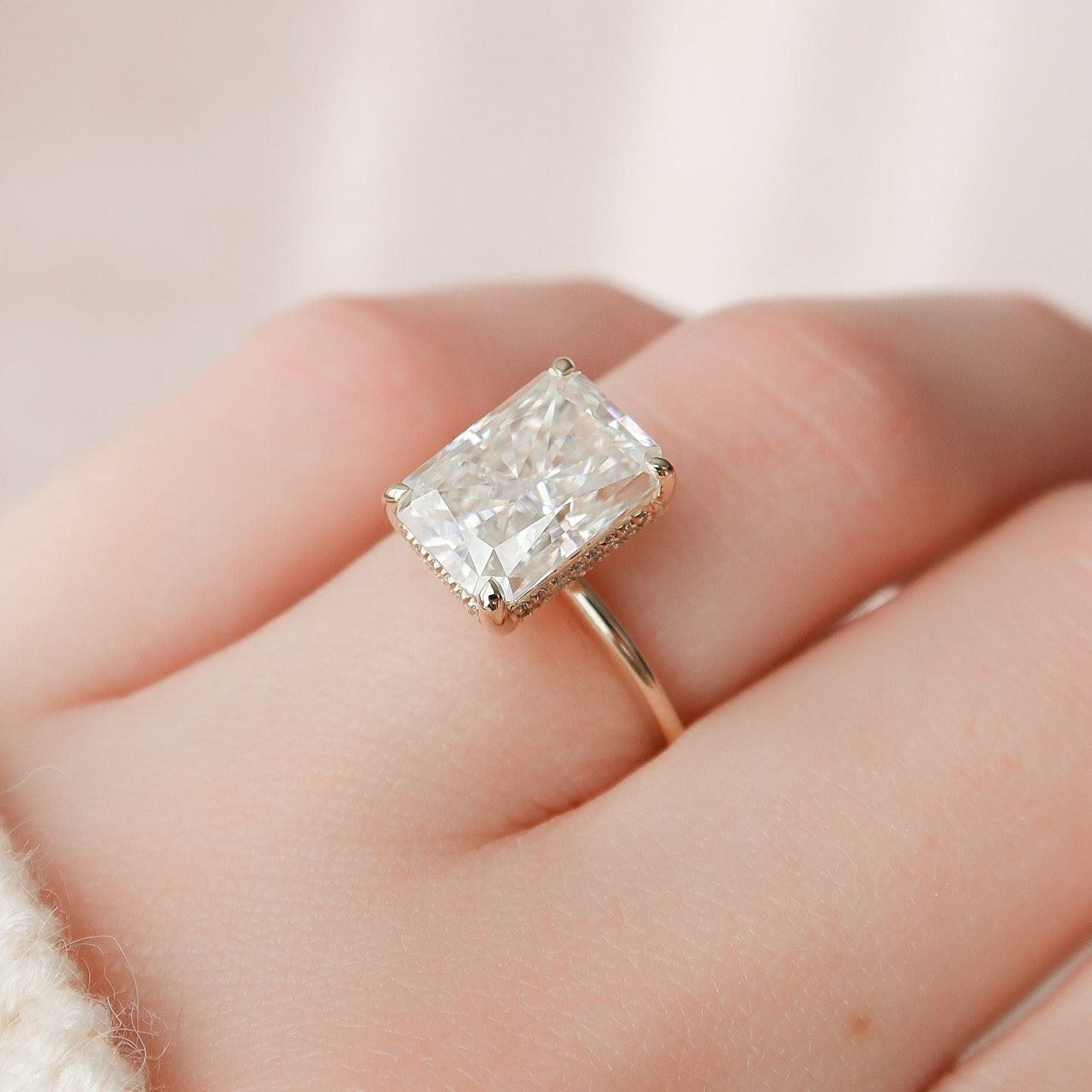 4.5 CT Radiant Hidden Halo Moissanite Engagement Ring