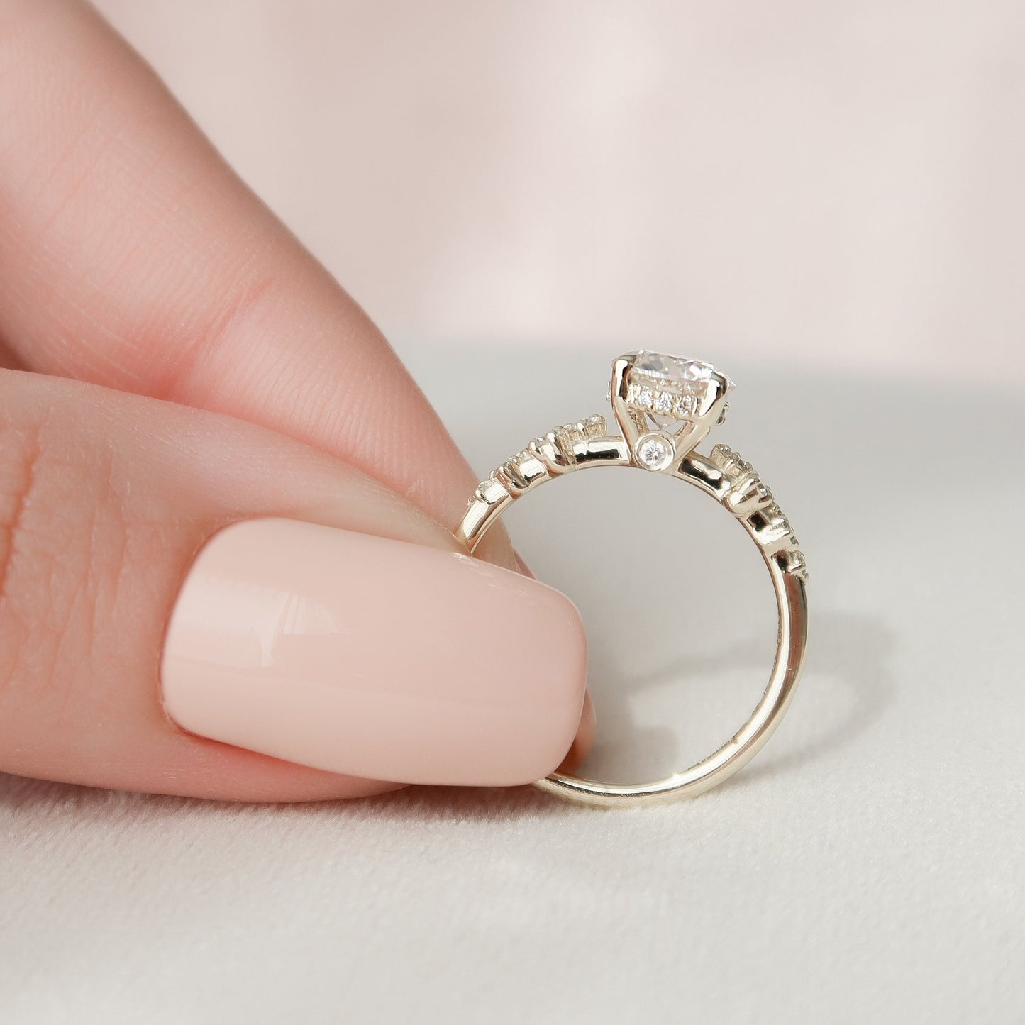 1 CT Round Hidden Halo & Pave Moissanite Engagement Ring