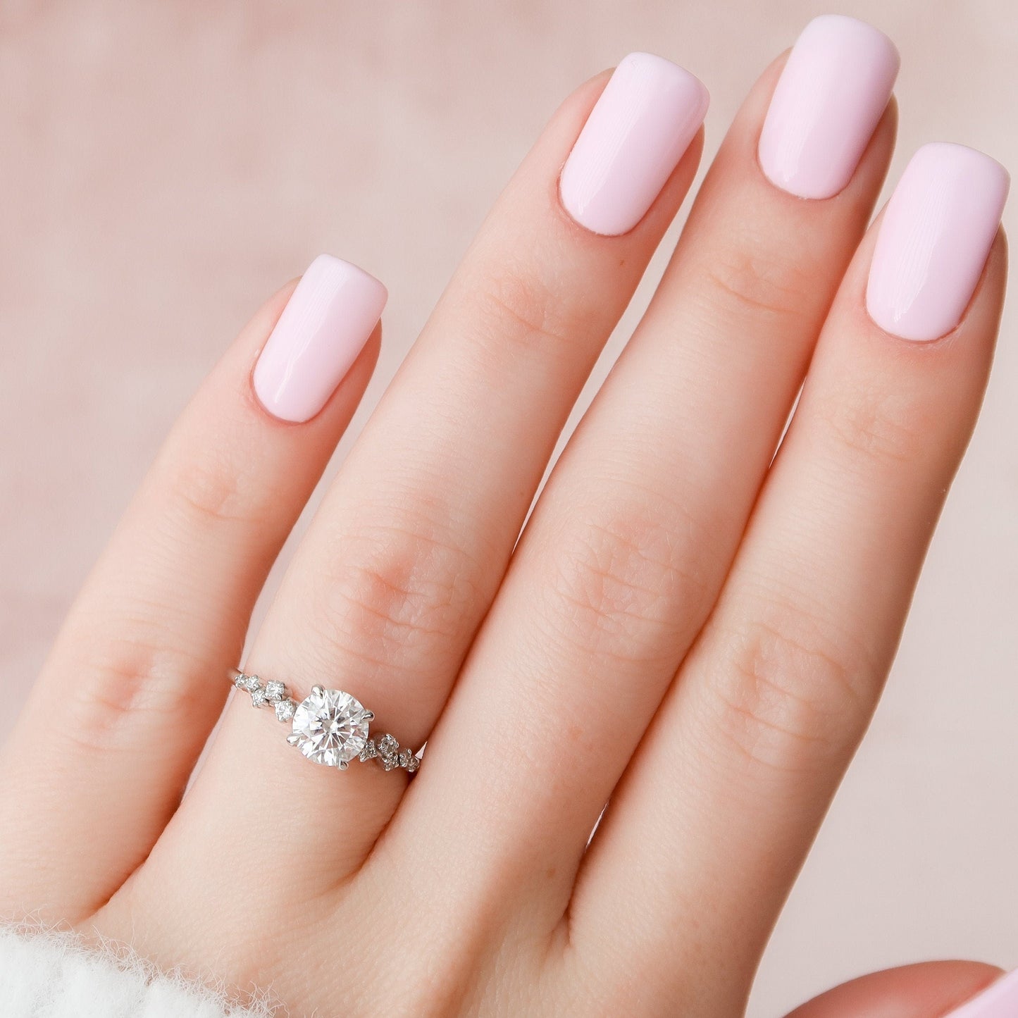 1 CT Round Hidden Halo & Pave Moissanite Engagement Ring