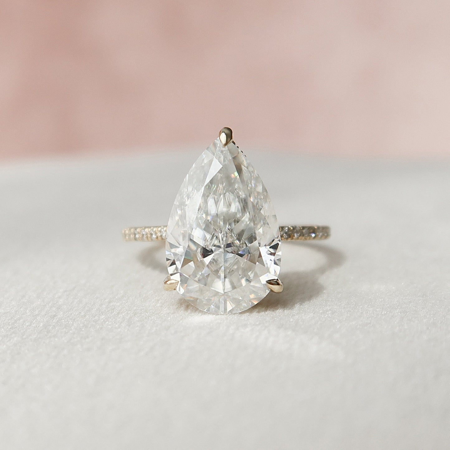 4.5 CT Pear Hidden Halo & Pave Moissanite Engagement Ring