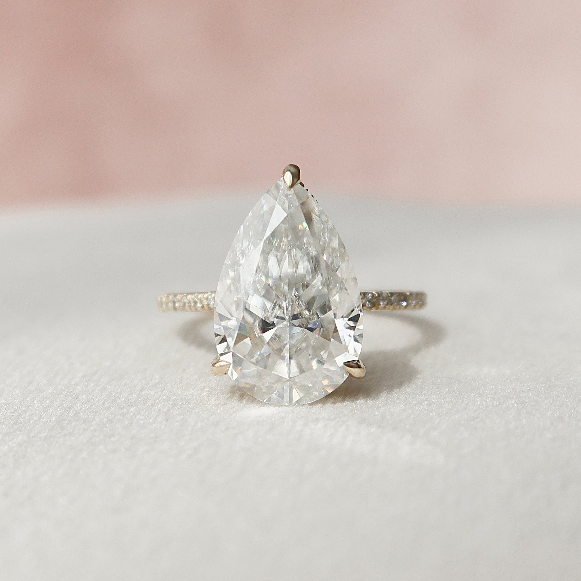 4.5 CT Pear Hidden Halo & Pave Moissanite Engagement Ring