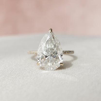 4.5 CT Pear Hidden Halo & Pave Moissanite Engagement Ring