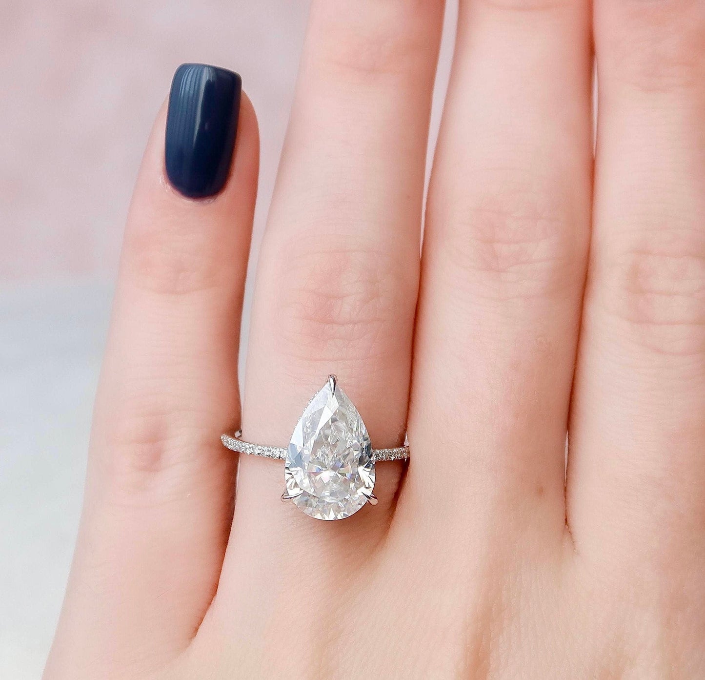 4.5 CT Pear Hidden Halo & Pave Moissanite Engagement Ring