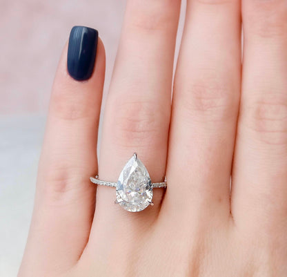 4.5 CT Pear Hidden Halo & Pave Moissanite Engagement Ring