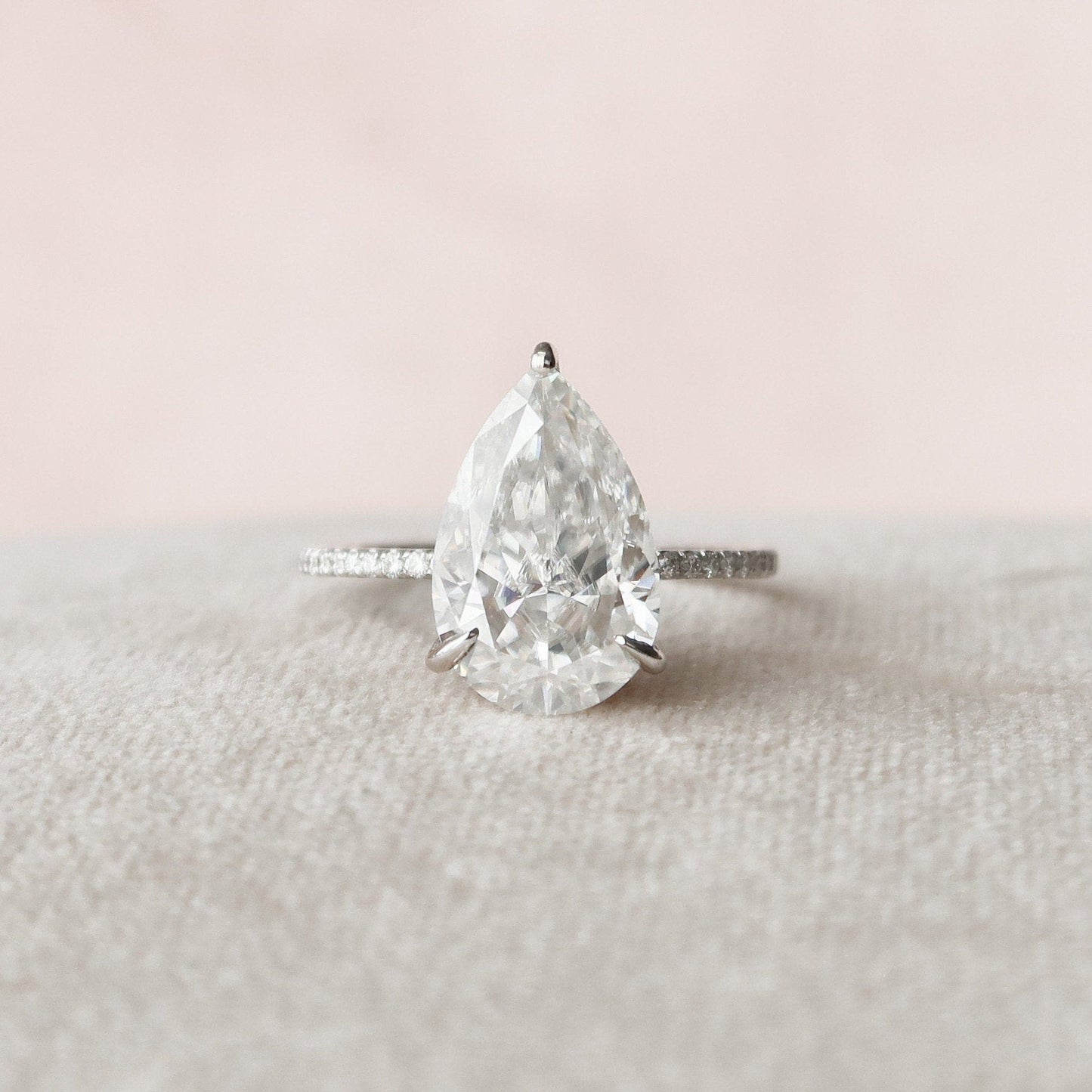 4.5 CT Pear Hidden Halo & Pave Moissanite Engagement Ring