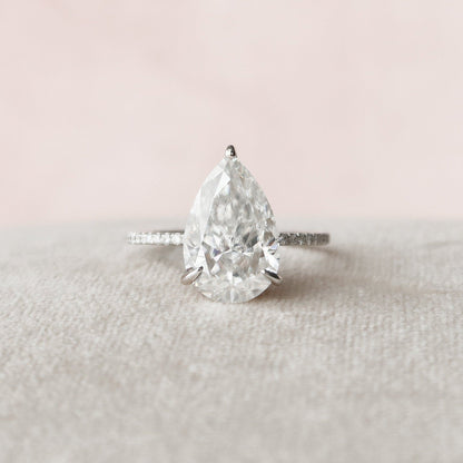 4.5 CT Pear Hidden Halo & Pave Moissanite Engagement Ring