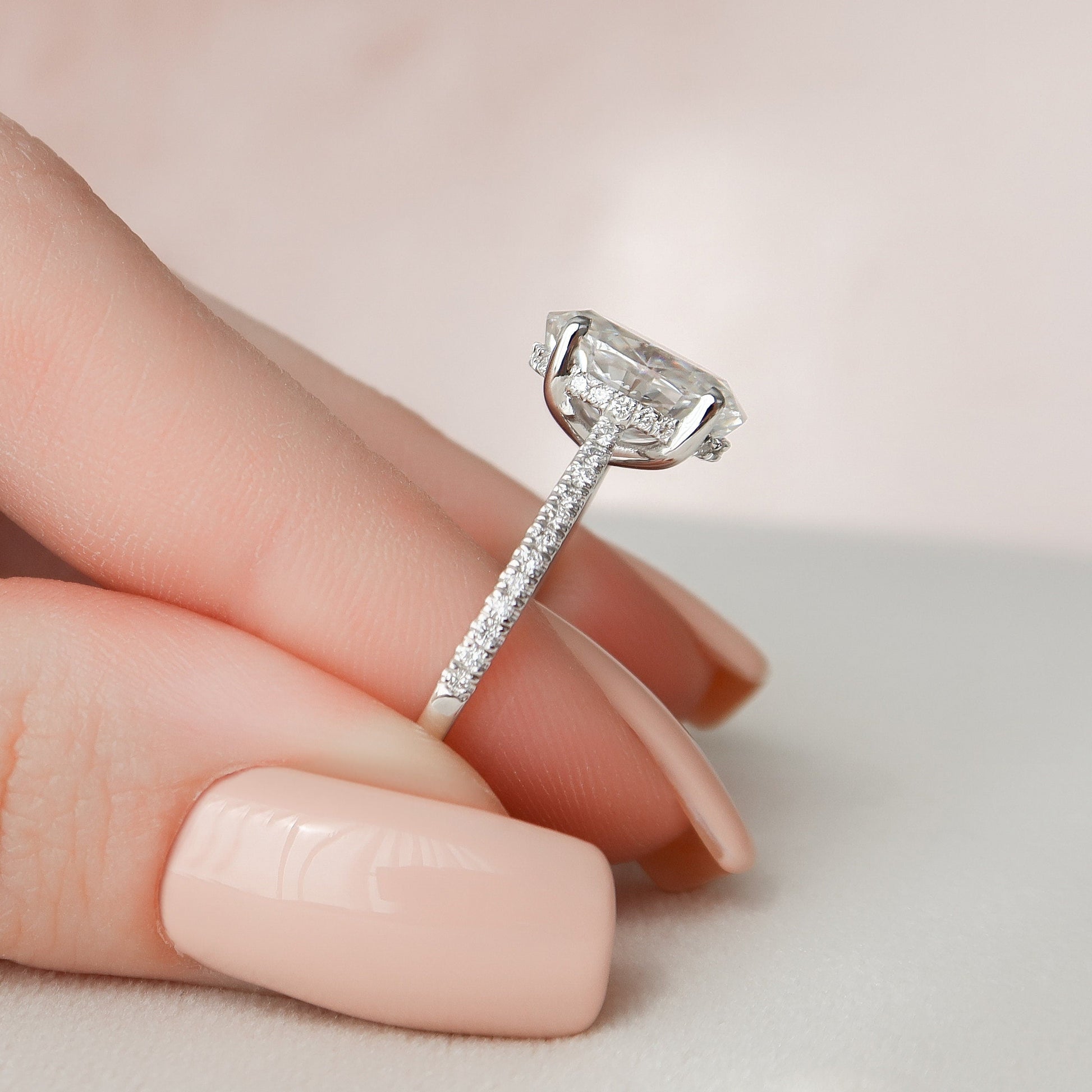 3 CT Oval Hidden Halo & Pave Moissanite Engagement Ring