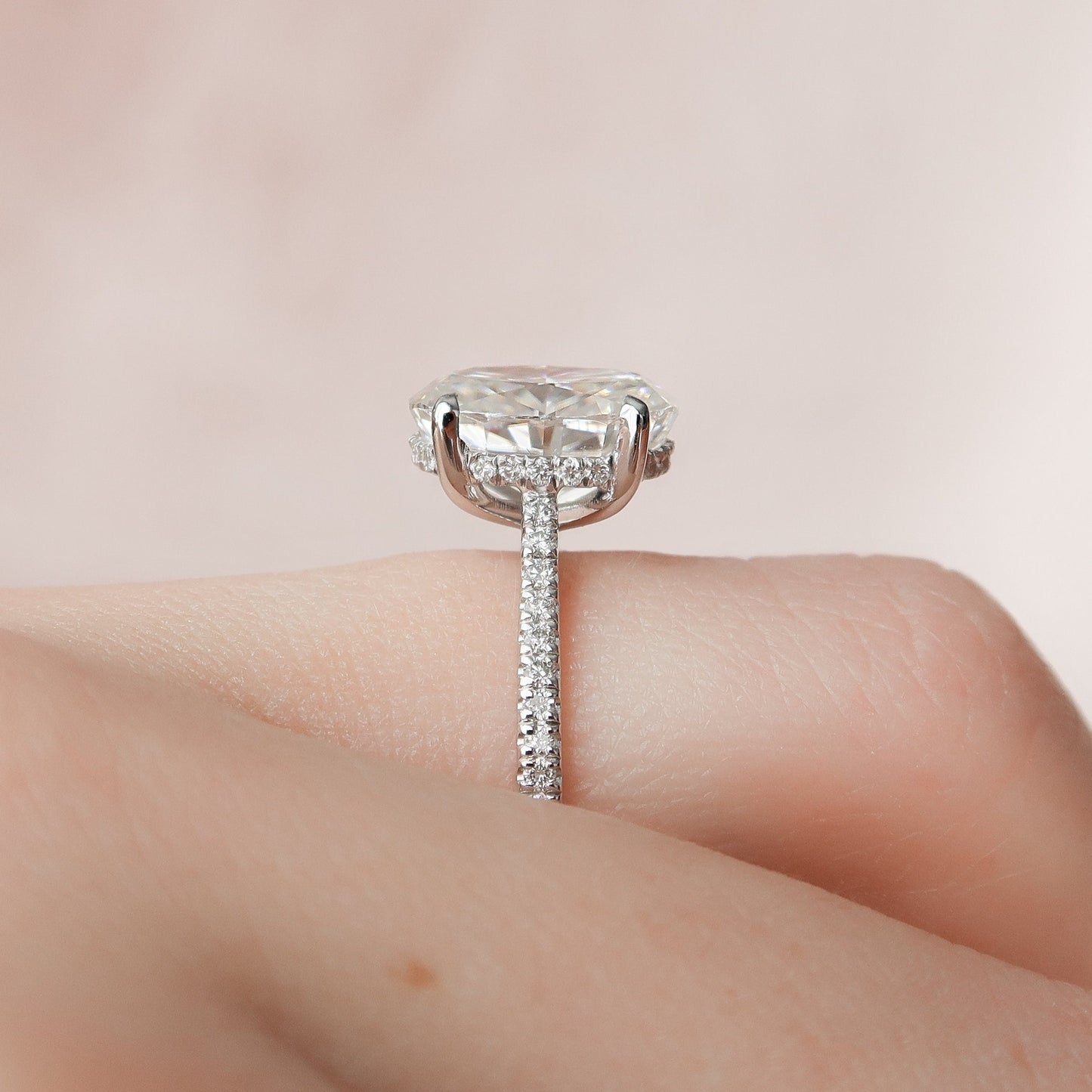 3 CT Oval Hidden Halo & Pave Moissanite Engagement Ring