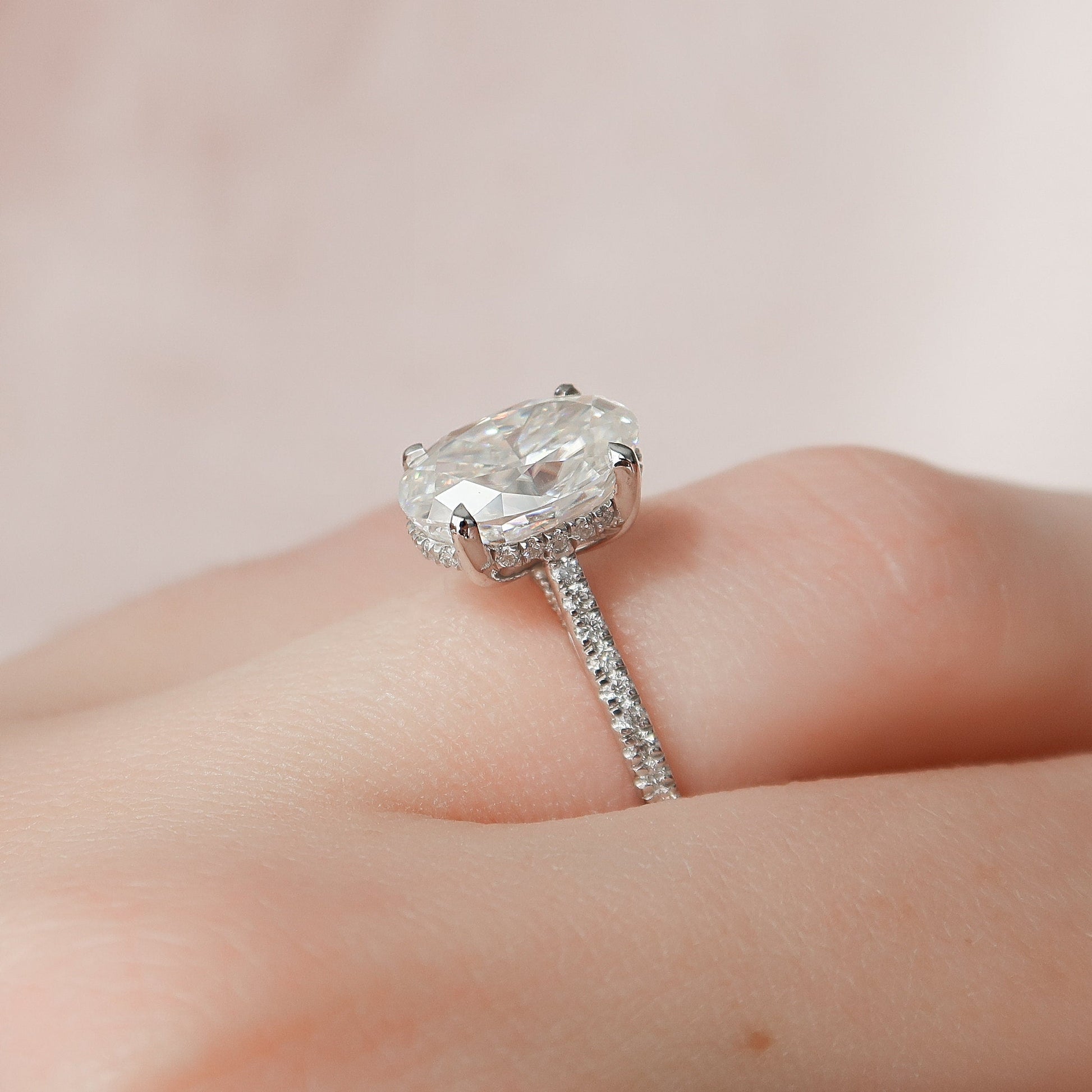 3 CT Oval Hidden Halo & Pave Moissanite Engagement Ring