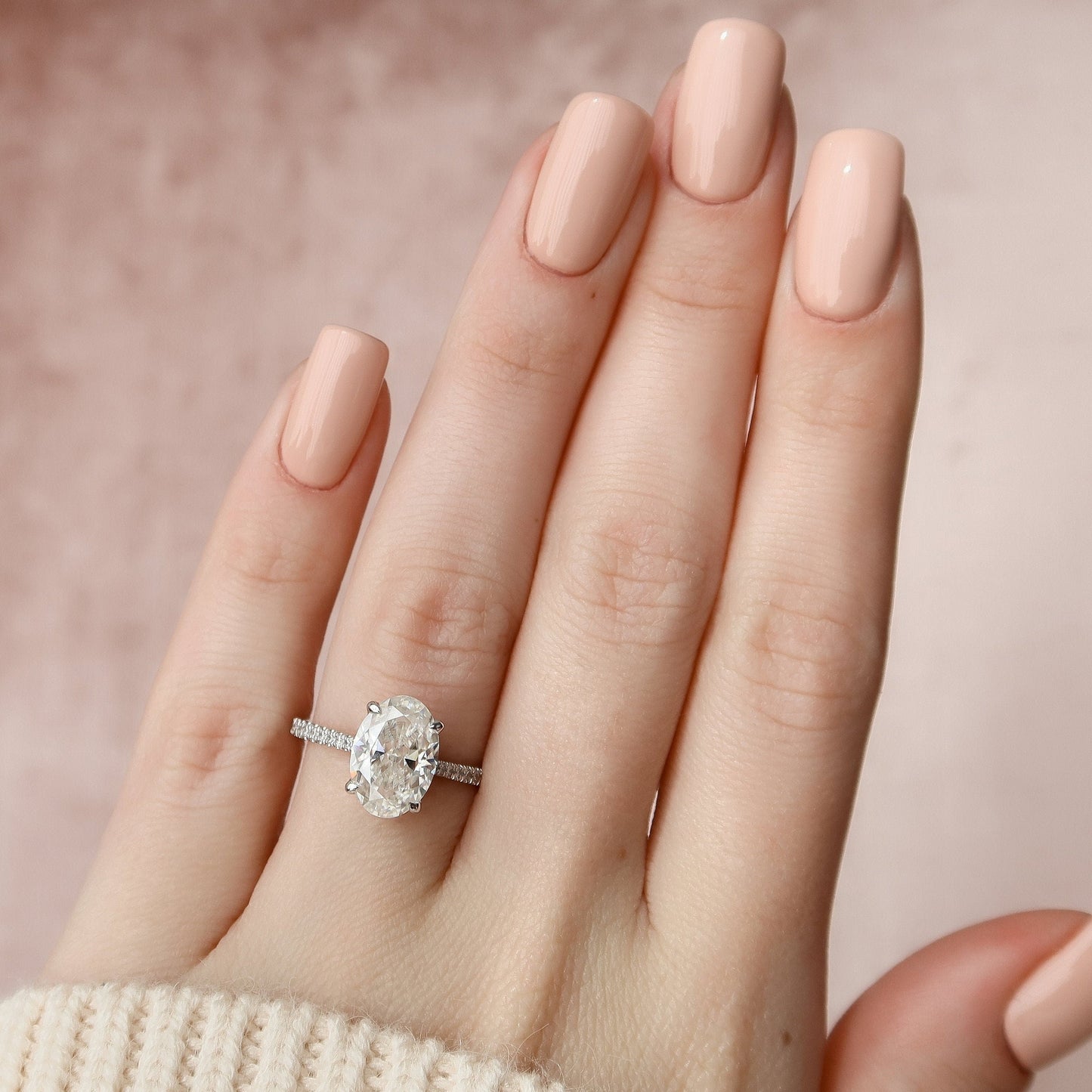 3 CT Oval Hidden Halo & Pave Moissanite Engagement Ring