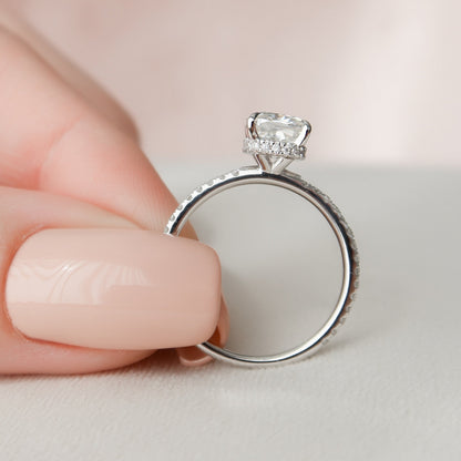 1.5 CT Cushion Hidden Halo & Pave Moissanite Engagement Ring