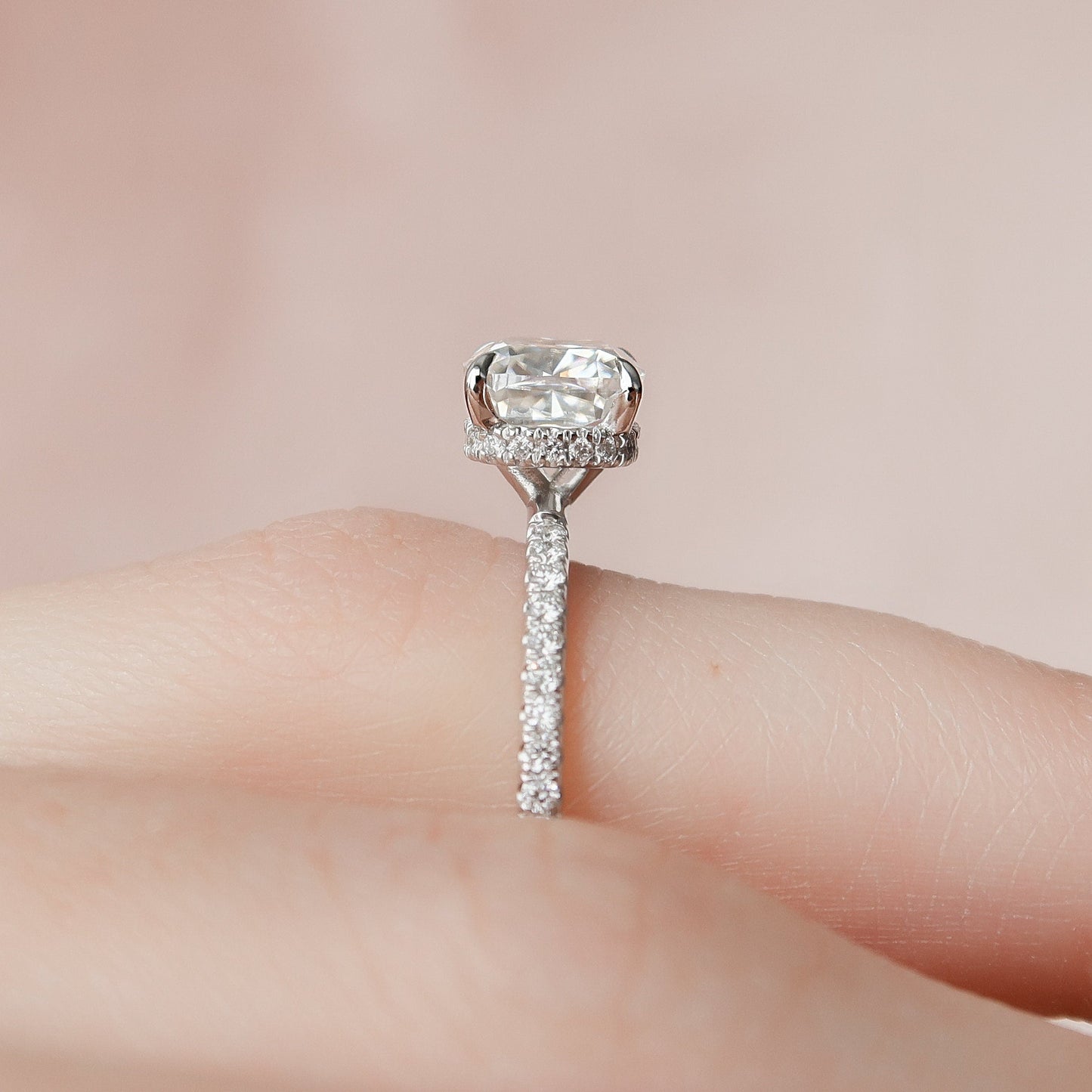 1.5 CT Cushion Hidden Halo & Pave Moissanite Engagement Ring
