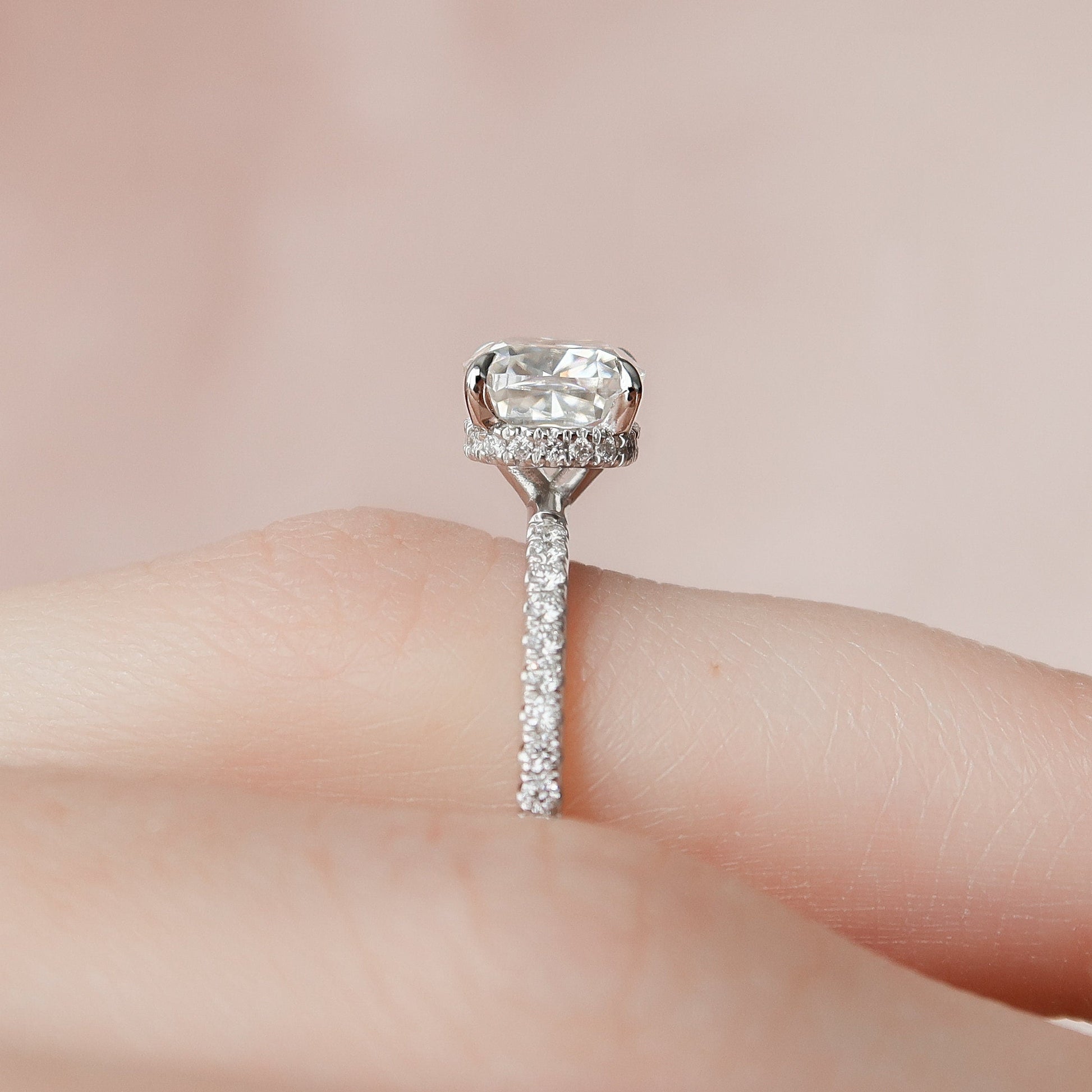 1.5 CT Cushion Hidden Halo & Pave Moissanite Engagement Ring