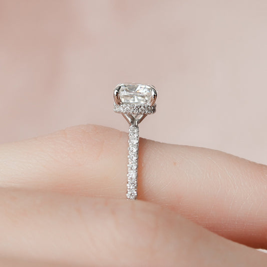 1.5 CT Cushion Hidden Halo & Pave Moissanite Engagement Ring