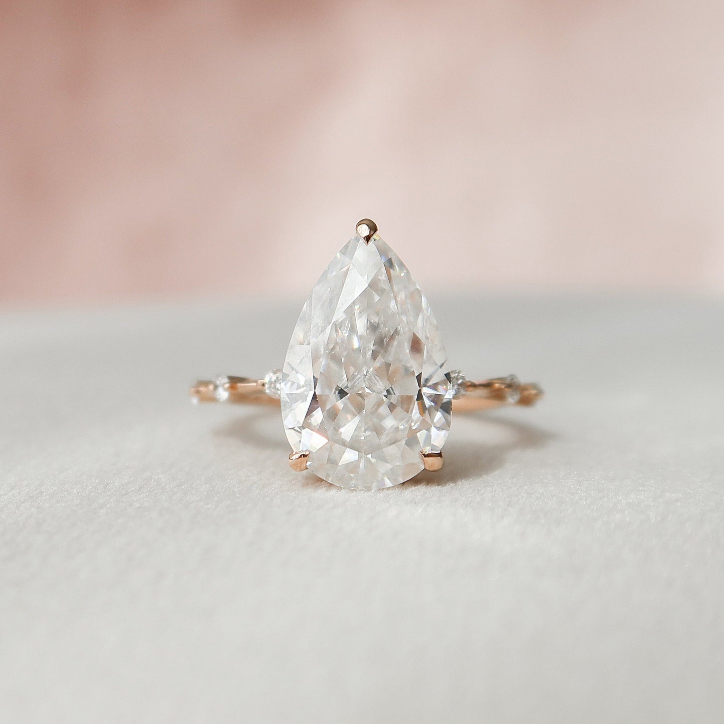 4 CT Pear Hidden Halo & Dainty Pave Moissanite Engagement Ring