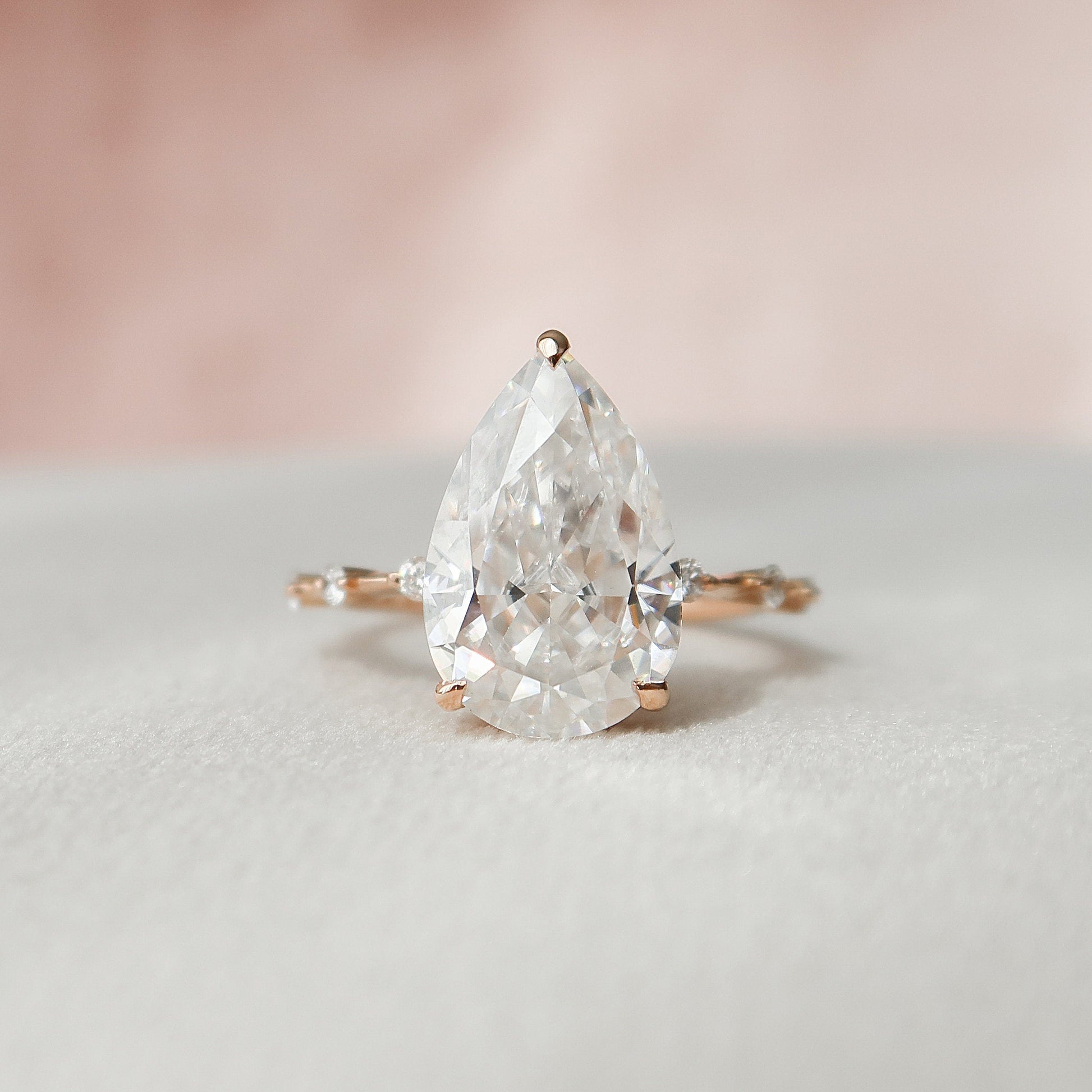 4 CT Pear Hidden Halo & Dainty Pave Moissanite Engagement Ring