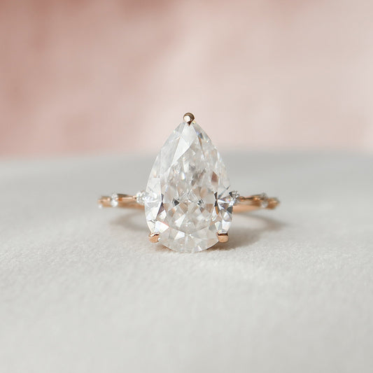 4 CT Pear Hidden Halo & Dainty Pave Moissanite Engagement Ring