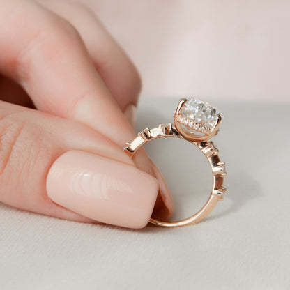 4 CT Pear Hidden Halo & Dainty Pave Moissanite Engagement Ring